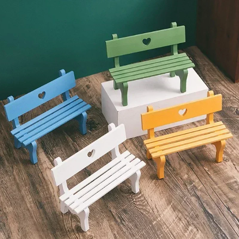 Creative Doll House Mini Bench for Home Decoration Solid Color Small Bench Shooting Background Props Garden Park Small Ornaments