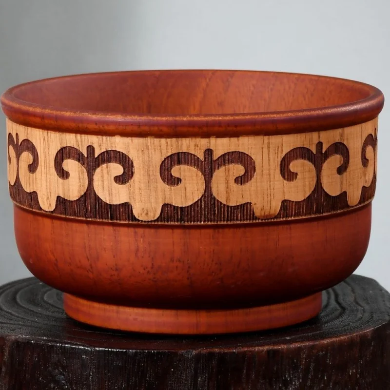 Saussurea Involucrata Milk Tea Wooden Bowl Restaurant Ideas Anti-Scald Bowl Ethnic Style round Wooden Bowl Jujube Wood Mongolian