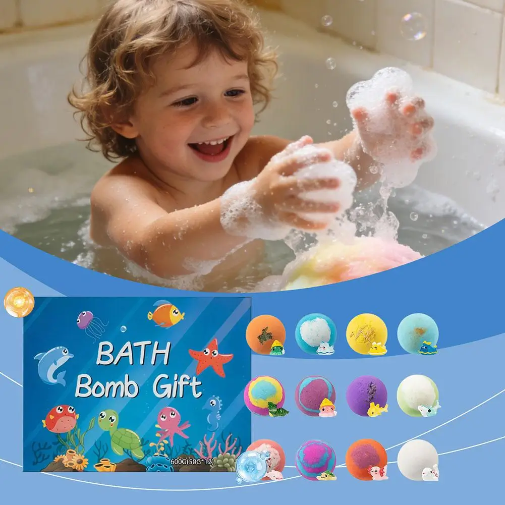 50gx12Pcs Bath Bombs for Kids with Surprise Toys Inside Fizzy Spa Bubble Balls with Cheerful Scent for Kids & Boys Gifts