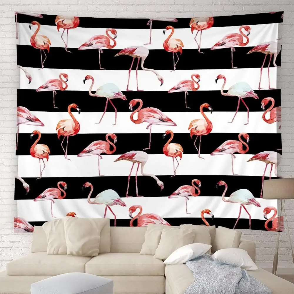 Aesthetic Flamingo Pattern Tapestry Polyester Wall Hanging Tropical Boho Chic Living Room Jungle Animal Print Decor Home Decorat