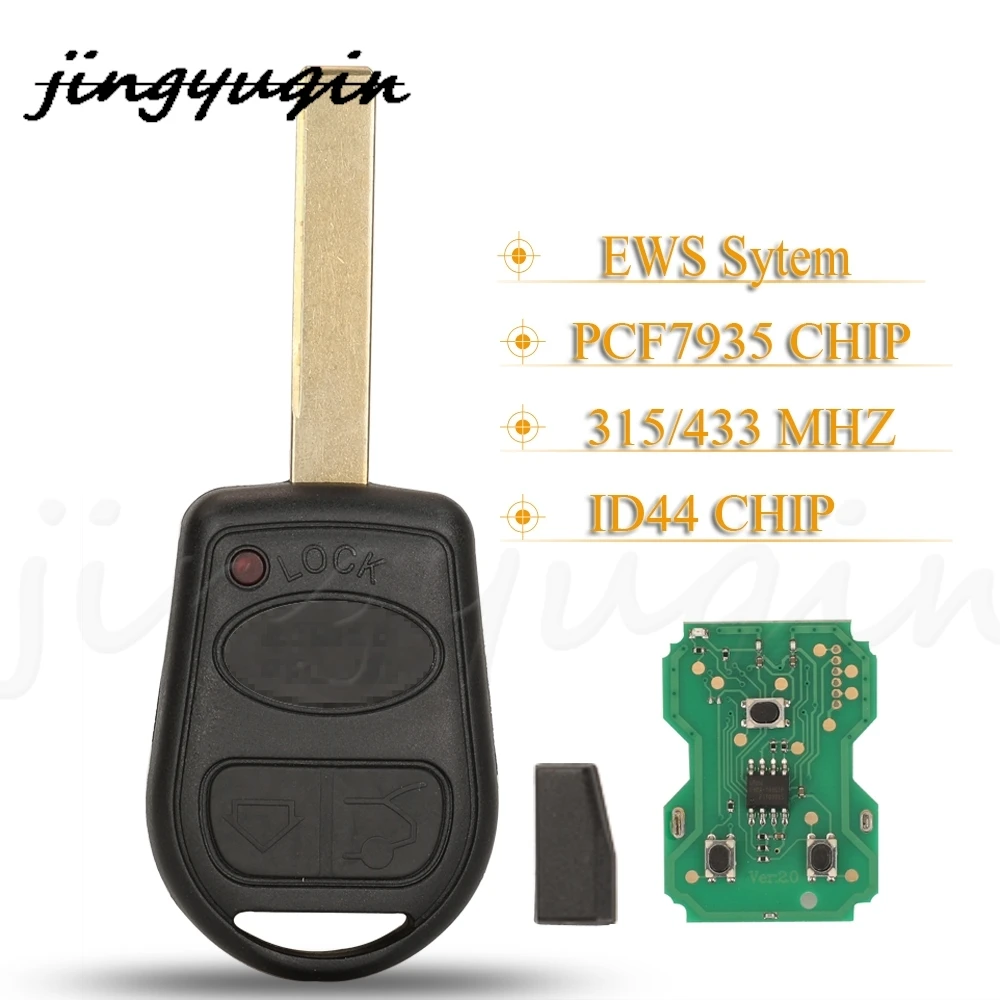 jingyuqin 3 Buttons Car Remote Key 315/433 Mhz ID44 PCF7935 For Land Rover Fit Range Rover Vogue 2002-2008 L322 With Uncut HU92