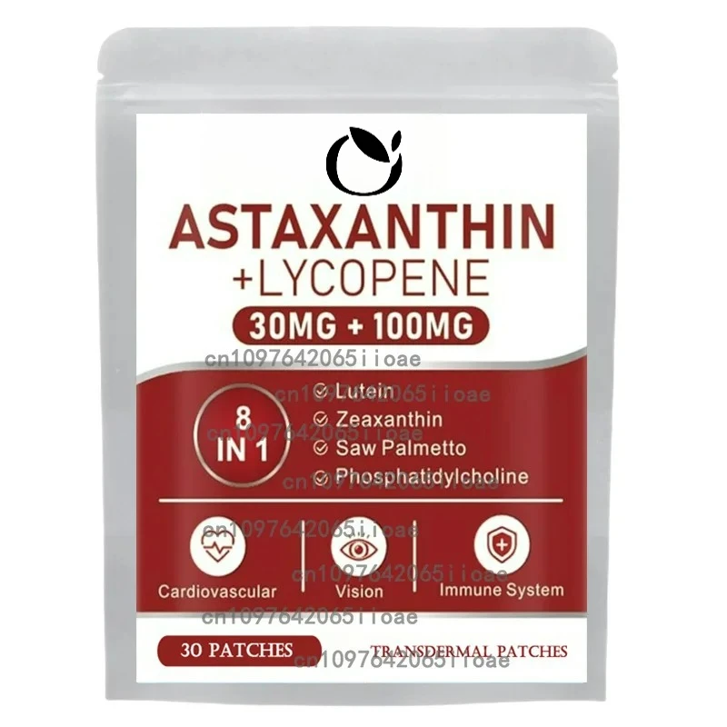 

30 Patches Astaxanthinand Lycopene Transdermal Patches with Panax Ginseng, Ginkgo Biloba Skin Health Energy Support Immune