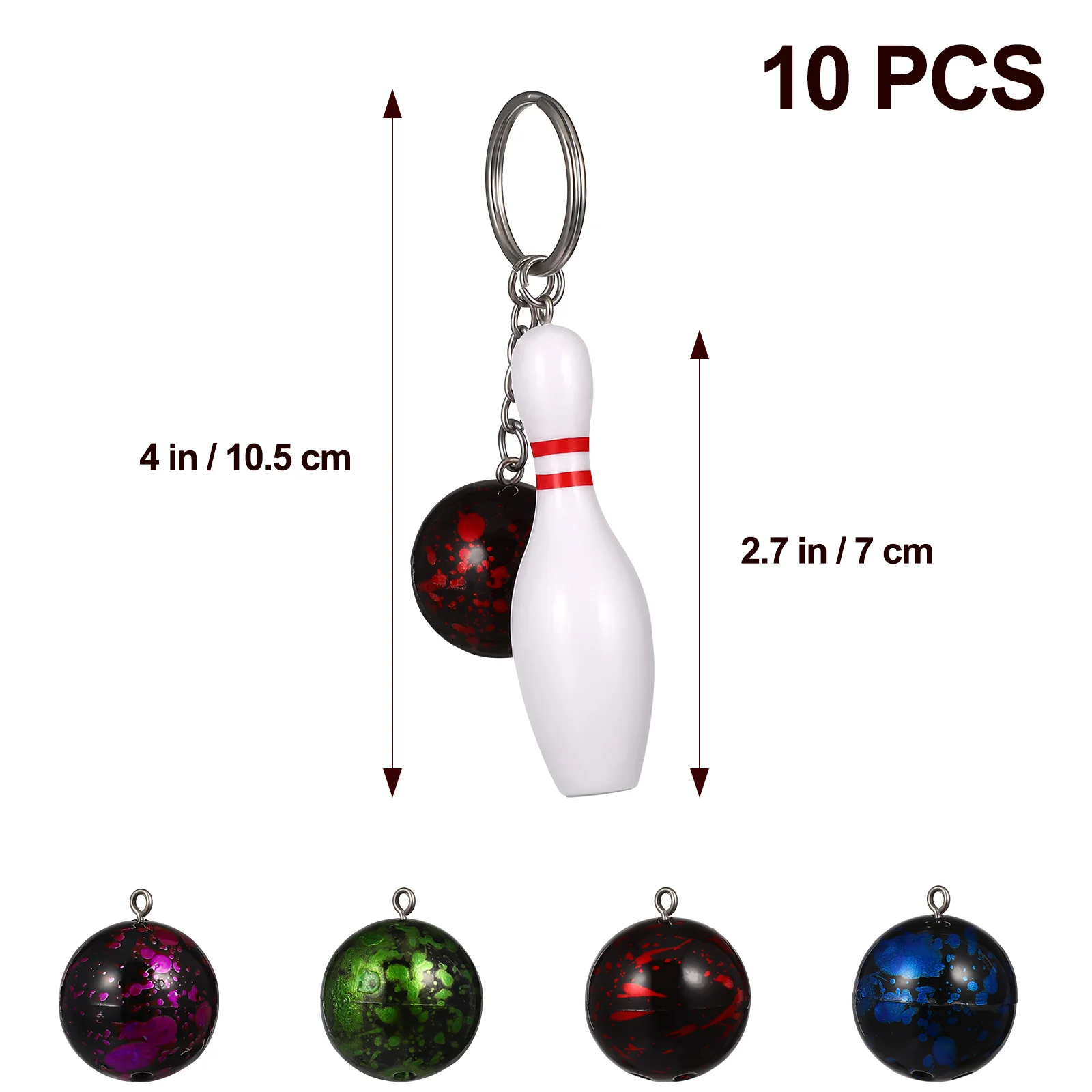 10 Pcs Bowling Keychain Decked Accessories Pendant Ring Men Mini Ball and Pin Charm Keychains Hanging Man