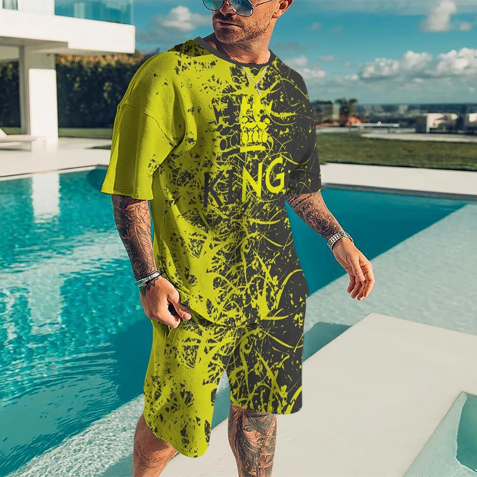 Conjunto de chándal con estampado 3D para hombre, ropa deportiva informal, pantalones cortos y camisetas, Verano