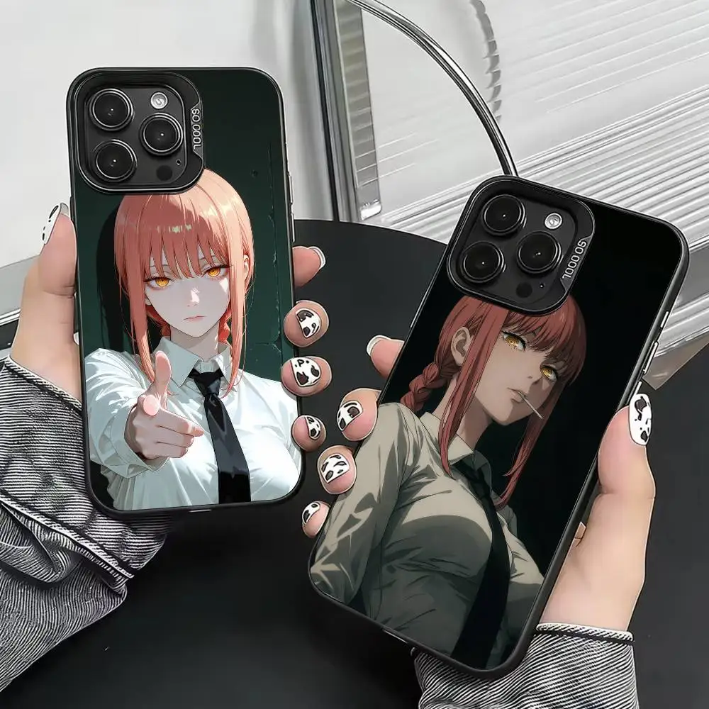 

Chainsaw Man Makima Phone Case For iPhone 17,16,15,14,13,12,11 Plus,Pro Max,XS,Colored Silver Plated Inside Cover