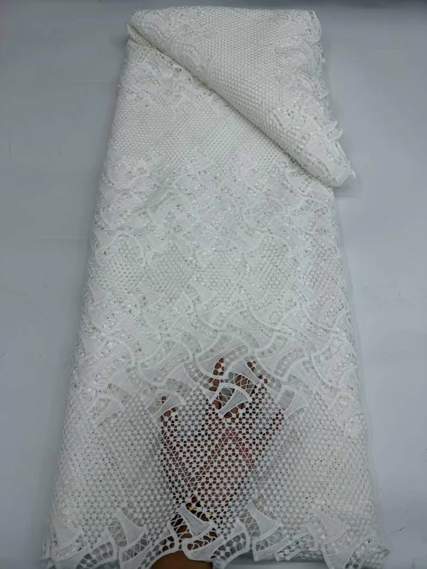 White African Guipure Lace Fabric 2026 High Quality Nigerian Knitted Cord Water Soluble Lace for Bride Wedding Dress