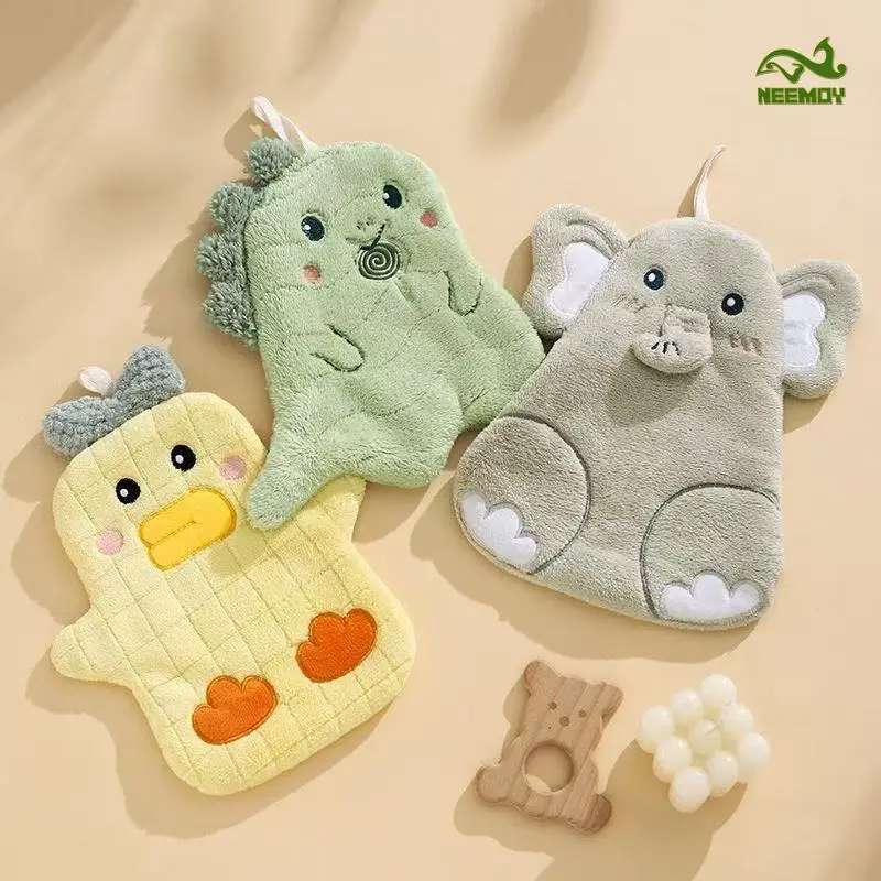Children Hand Towel Hanging Style Towel Cartoon Quick Drying Absorbent Towel Coral Cute Teddy Bear Bathroom Kitchen Handkerchief