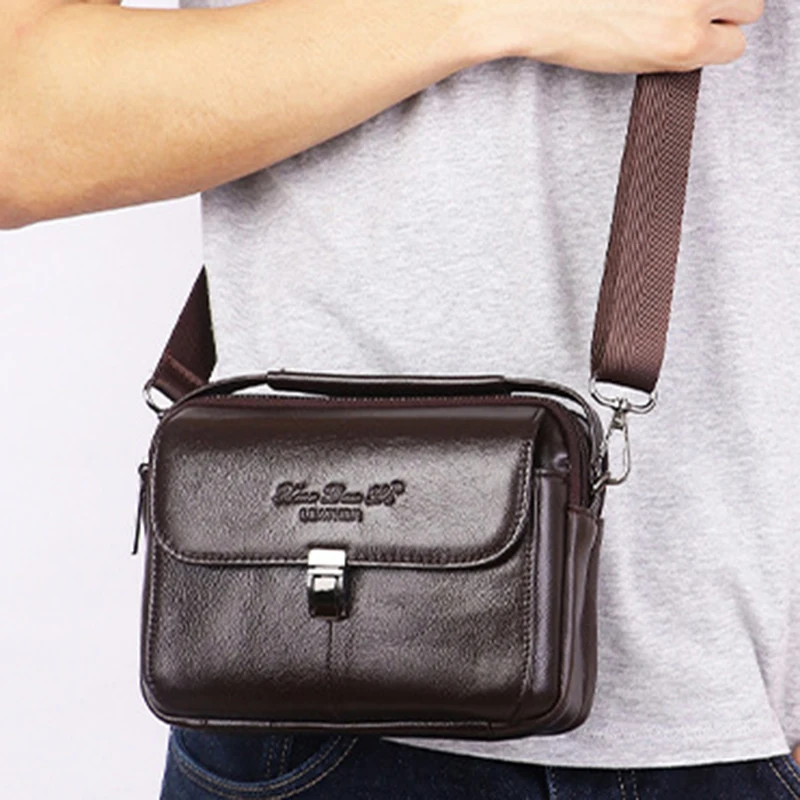 Men Small Cross body Shoulder Bag Waist Fanny Pack Genuine Leather Business Multipurpose Male Messenger Belt Bags Mini Handbag