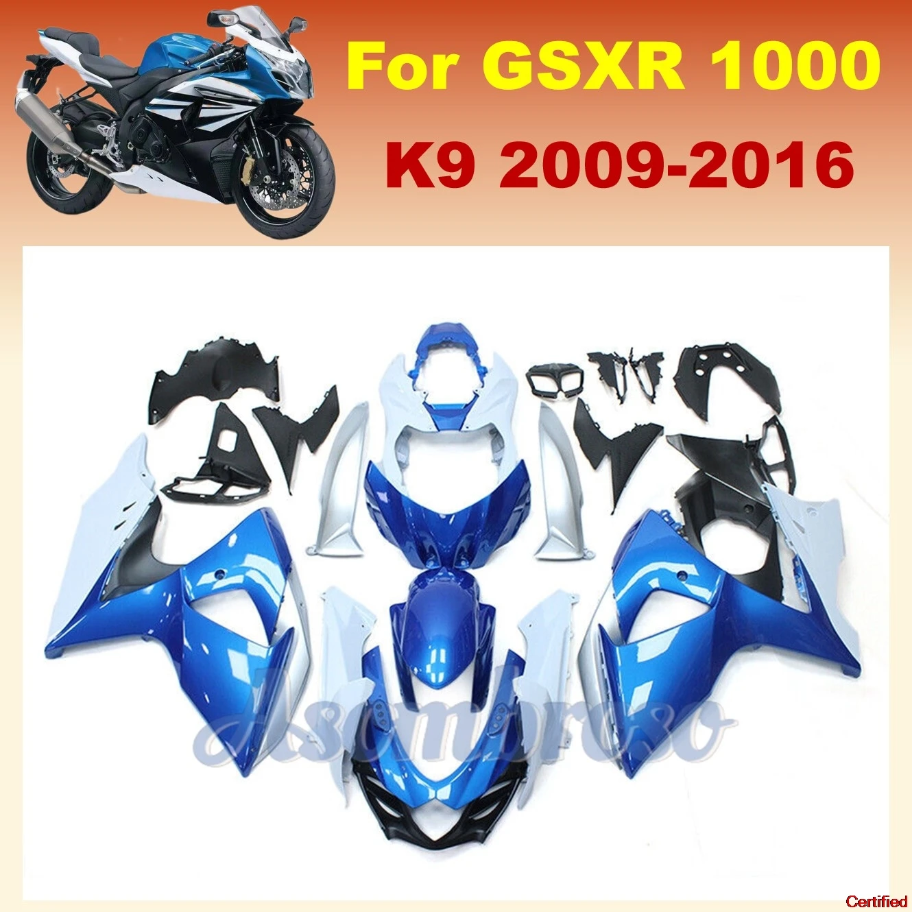 

ABS Motorcycle Fairing kits For GSXR1000 2009-2016 K9 2010 11 12 13 14 15 GSX-R1000 blue white bodywork