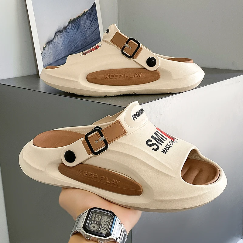 

Men's Summer Trend Outside Wear Anti-slip Wear Sports Slippers with Driving with Two Wear Beach Shoes One-line Sandals