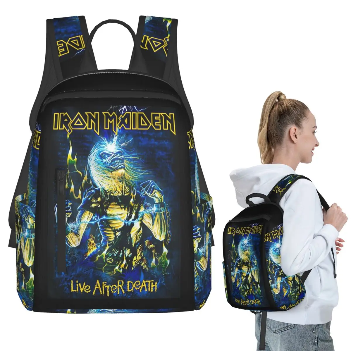 

Металлический рюкзак Iron Maiden Band (14), студенческий рюкзак для мальчиков и девочек, детская школьная сумка, сумки на плечо для ноутбука для мужчин и женщин