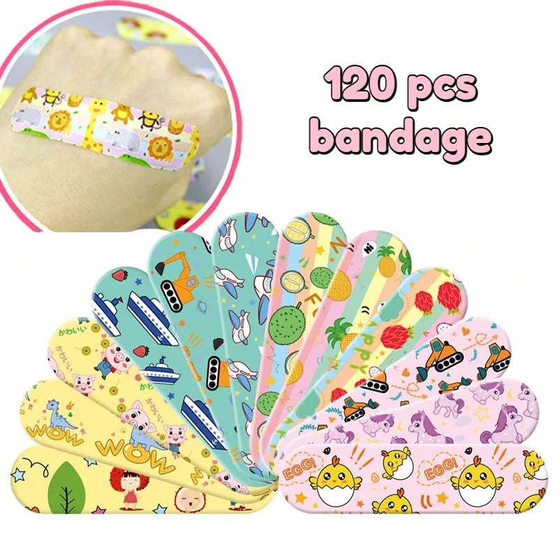 120pcs Cartoon Pattern Waterproof Band Aid Hemostasis Adhesive Bandages First Aid Emergency Kit Wound Plaster Patches for Baby