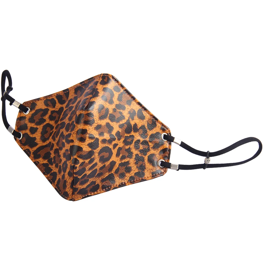 

-border supply new product mask for women creative ear-hanging elastic rope leopard print leather mask breathable lining mask