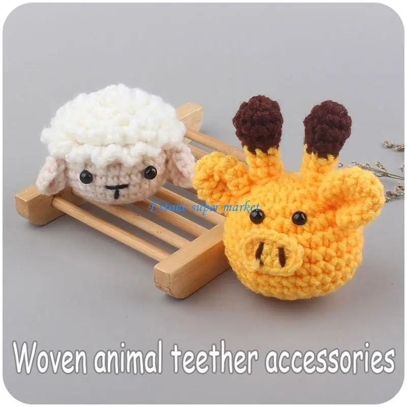 090B Handmade Crochet Animal for Head Knitting Beads DIY Baby Pacifier Chain Chewable Accessories Infant Newborn Teether Sensory