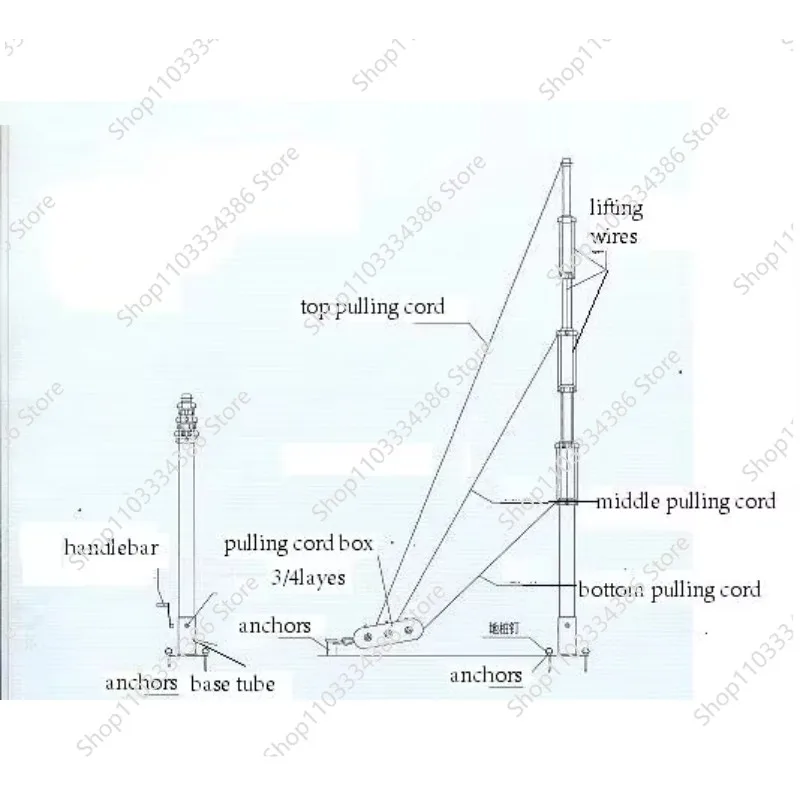 4m To 35m Manual Wind Up Telescopic Light Antenna Tower Mast with Tripod