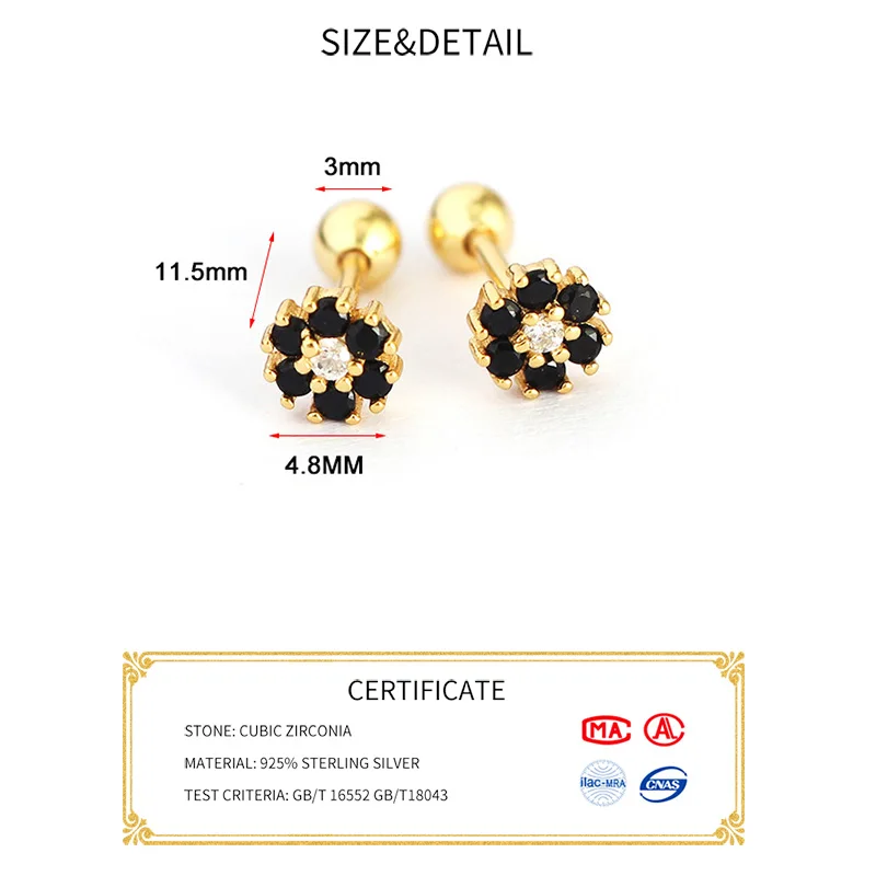 INZATT Real 925 Sterling Silver Colorful Zircon Flower Stud Earrings For Fashion Women Classic Fine Jewelry Minimalist Bijoux