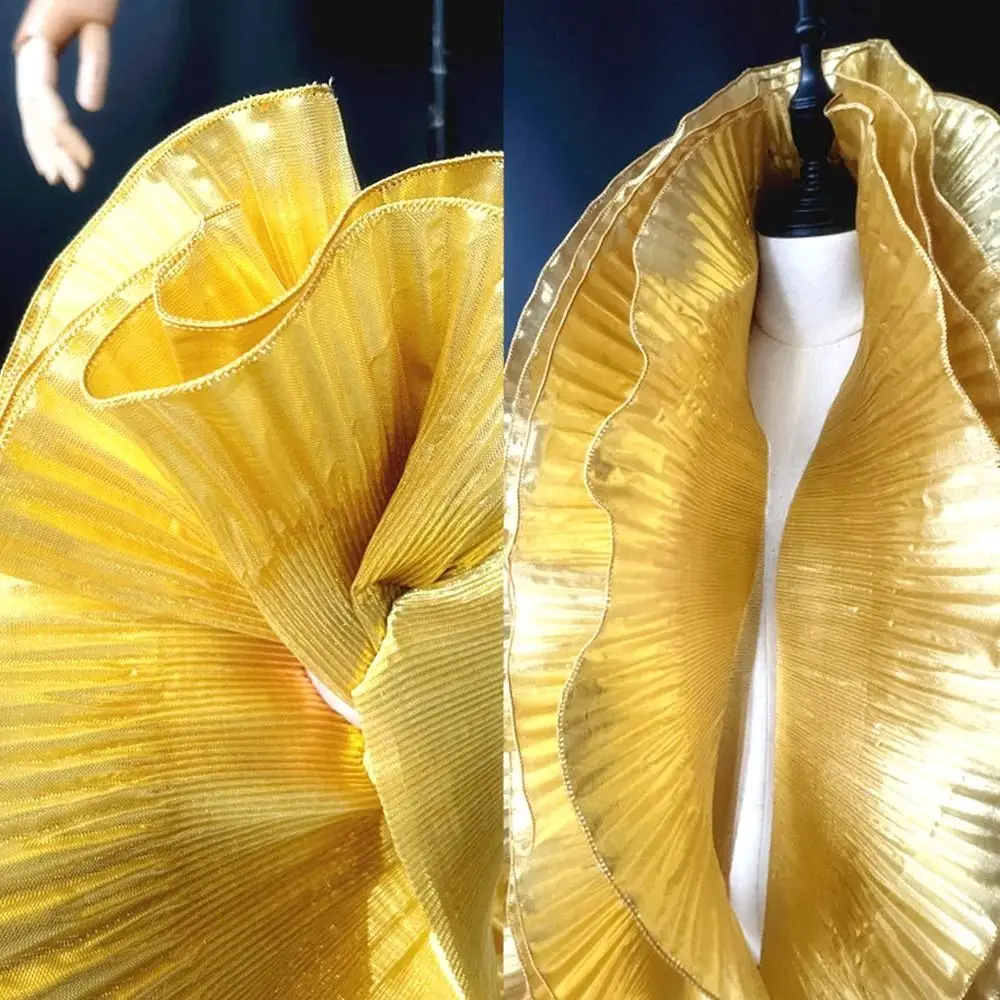 Metallic Lustrous Big Wave Lace Fabric 1 Yard Fashion Pleat Mesh Organza DIY Styling Sewing 15cm Wide Pleated Ruffle Lace Fabric
