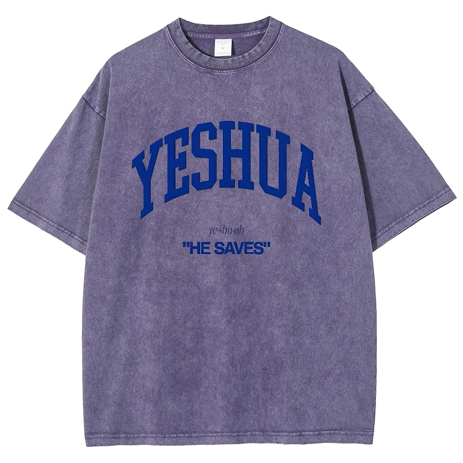 YESHUA Y2K Washed Short SleeveS T-Shirt, Creative Printed Unisex Oversized Vintage Streetwear New Fashion Plus-Size Casual Tops