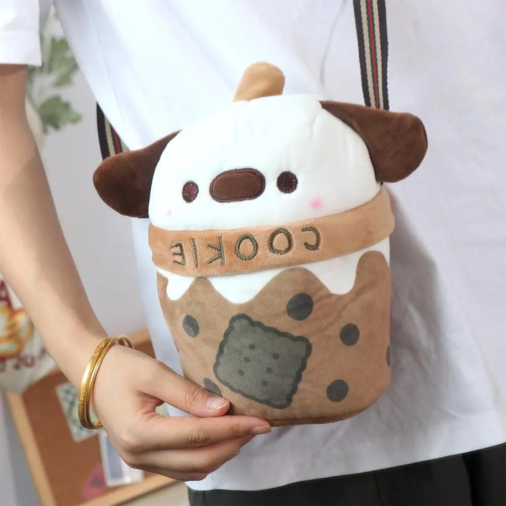 Bubble Tea Teacup Dog Plush Doll Bag Milk Tea Drink Zipper Teacup Dog Crossbody Bag Cute Cotton Stuffed Puppy Doll Handbag