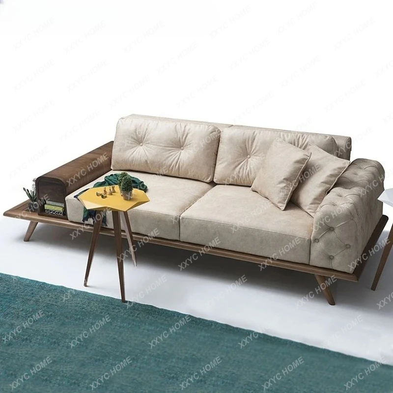 Modern solid wood sofa small apartment living room model room technology cloth sofa complete