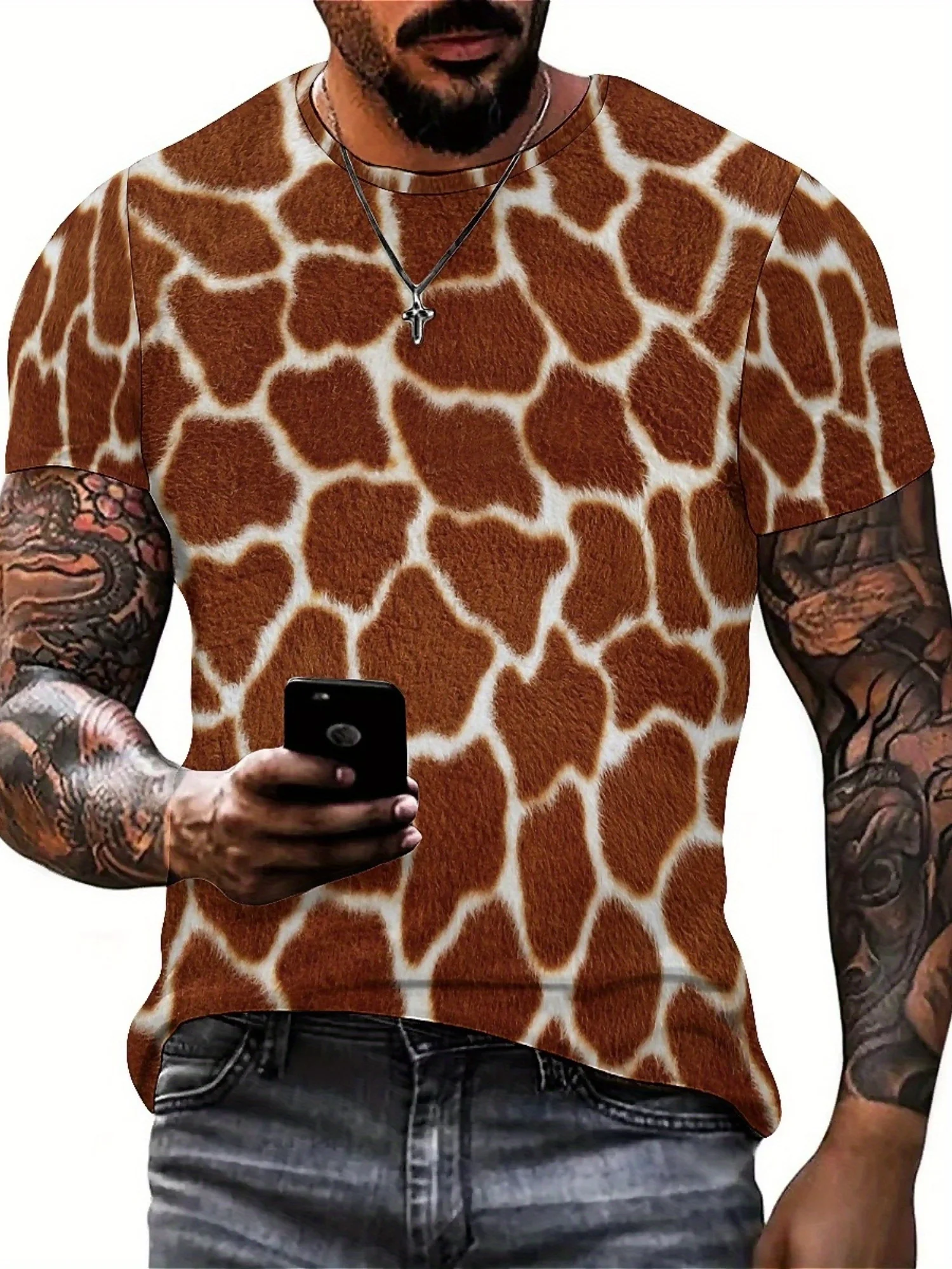 

Men'S Funny Giraffe Print T-Shirt - "I'm a Giraffe, Not a Zebra" Design, Short Sleeve, Round Neck, Casual & Sporty Wear