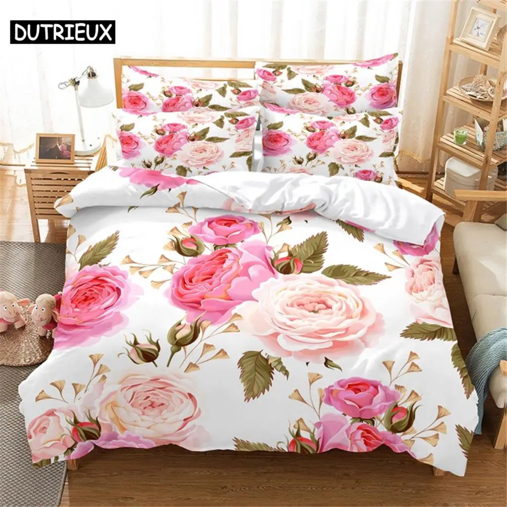 

3D Printed Queen Size Flower Themed Duvet Cover Set - Digital Printing Bed Linen for Stylish Bedroom