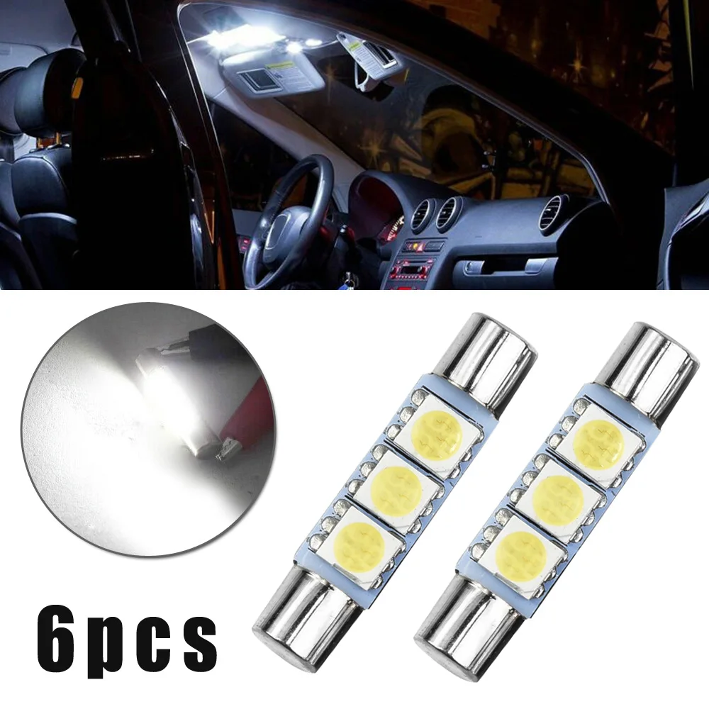 

6pcs Xenon White 3SMD 6641 6614F LED Car Bulb Super Bright Sun Visor Makeup Mirror Fuse Light License Plate Lamp Dome Light