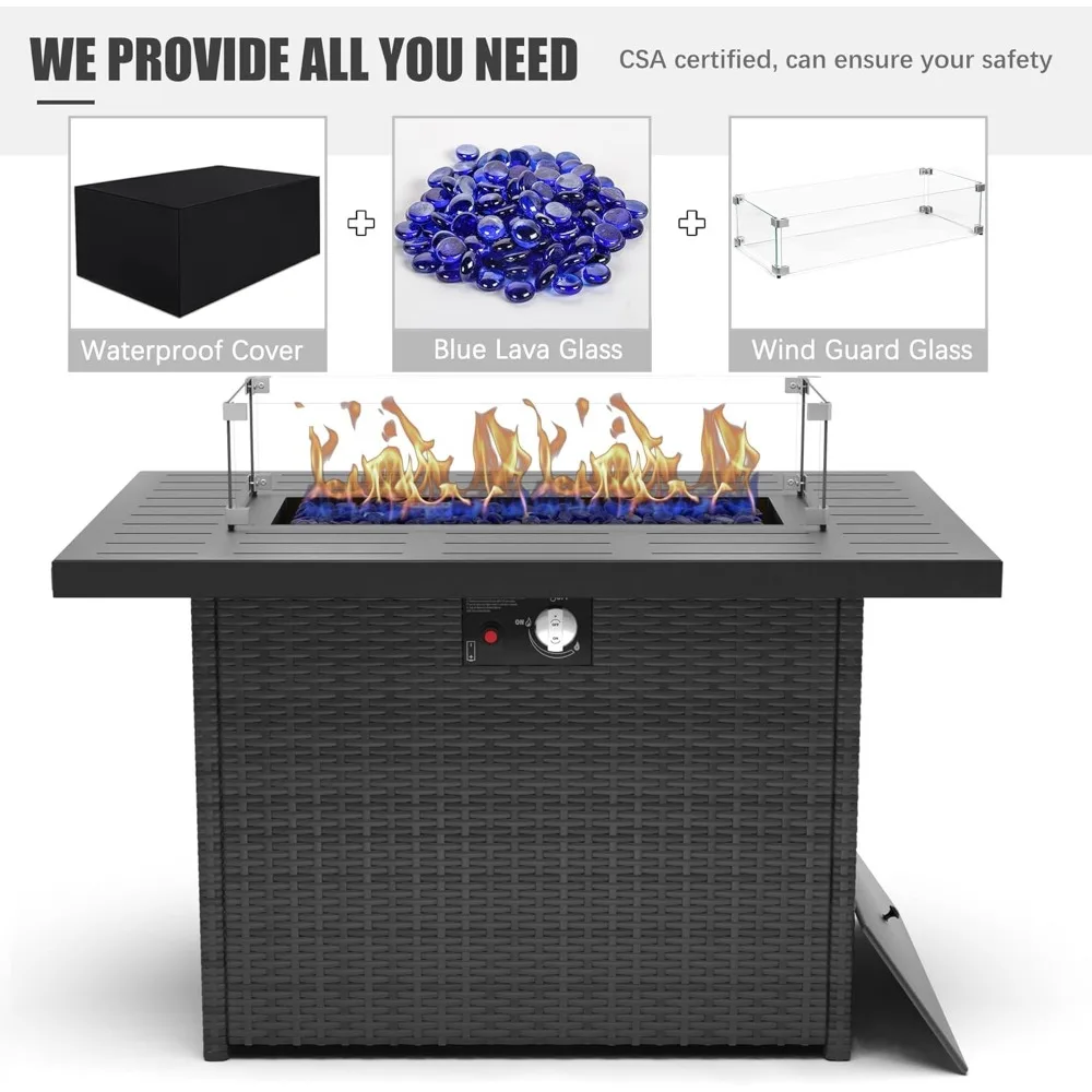 مجموعة أثاث من الألومنيوم مع طاولة حفرة النار، 4 قطع من أريكة الدردشة المقطعية للفناء، مجموعات أثاث الحدائق