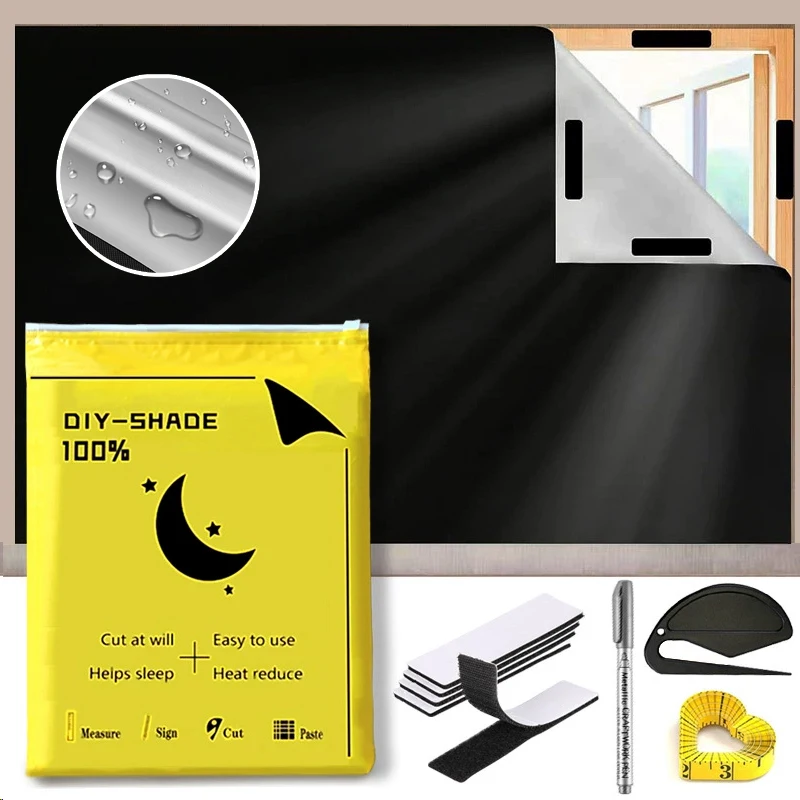 

Thick 420D Blackout Window Curtain 100% Light Blocking Portable Removable Darkest Privacy Cloth for Bedroom Home Office Travel