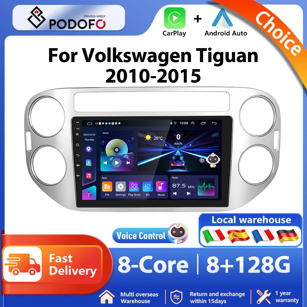 Podofo Android Carplay Car Radio For Volkswagen Tiguan 2010-2015 2din Android Auto 4G Multimedia Navigation GPS Radio No DVD