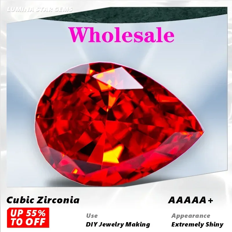 

L-TOP Cubic Zirconia Wholesale No Certificate Crushed Ice Cut Pear Shape Red Color Charms Beads Advanced for Diy Jewelry Making