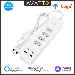 AVATTO Tuya Brazil Standard WiFi Smart Power Strip，Plug Power Strip 4 Outlets 2 USB 2 Type C Outle Works With Alexa Google Home