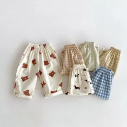 9m-6y Summer Kids Clothing Boutique Fashion Baby Boys Casual Trousers Cartoon Pattern Plaid Children's Harem Pants Baby Clothes