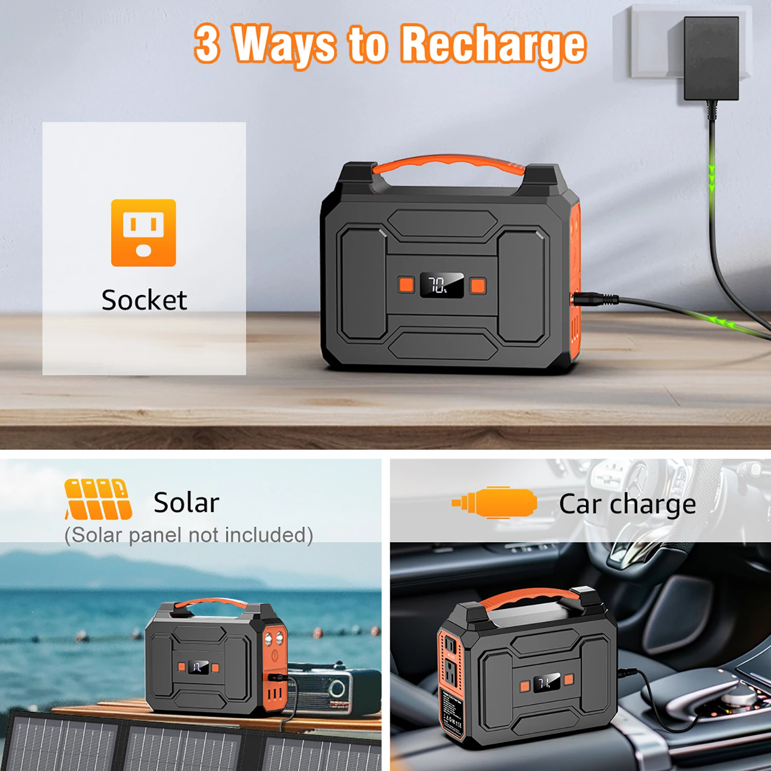 100W/146Wh Portable Power Station Solar Generator AC DC USB USB C Power Bank LED Flashlight For Laptop Phone Tablet Fan Camera Tent Camping Outdoor Trip Emergency Use view 6