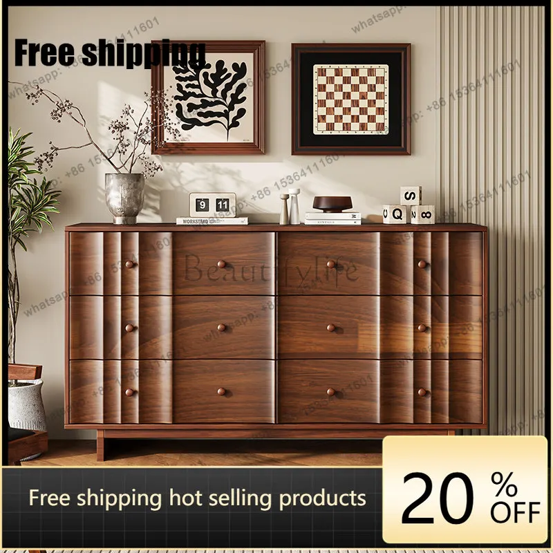 LD33 Nordic solid wood nine bucket retro storage side cabinet living room bedroom storage cabinet