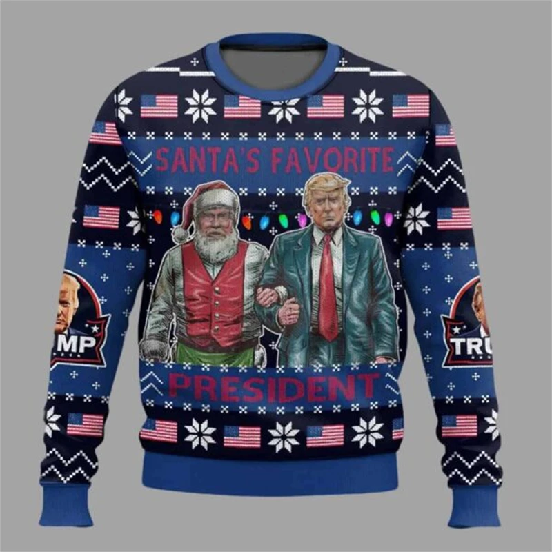 2024 Donald Trump Graphic Sweatshirt USA Trendy Unisex  Ugly Christmas Sweater Autumn Crewneck Pullover Tops America Men Clothes