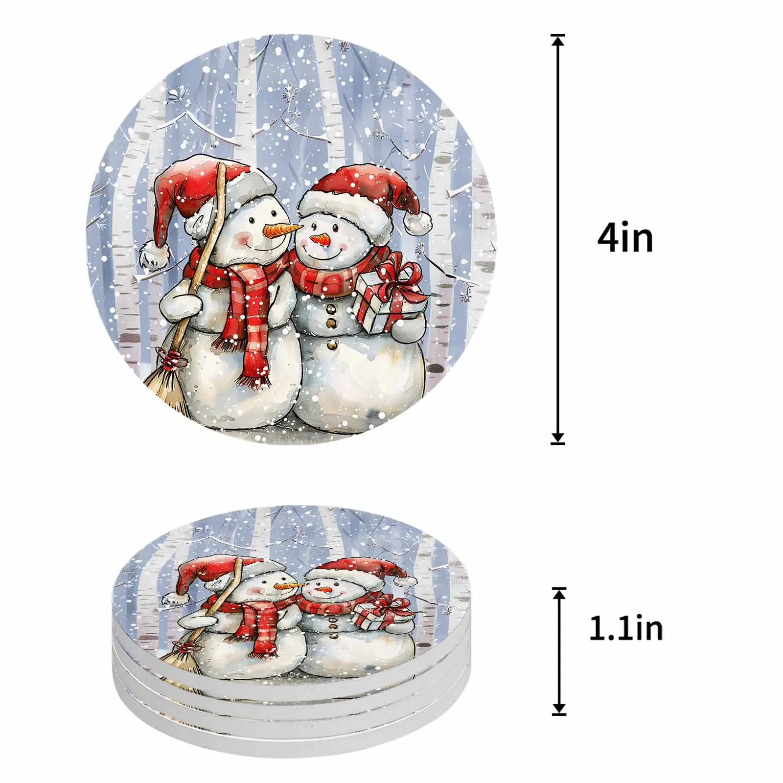 Watercolor Cup Mat Snowman Snowflake Coasters Glassware Table Coasters for Coffee Cups Coaster Drink Pad Drinkware Kitchen Bar