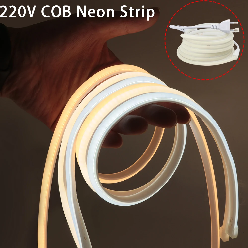 220V Neon Strip Light Super Bright 288Leds/m Soft COB Light Bar Waterproof Flexible Rope Silicone Tube Neon LED Strip Home Decor