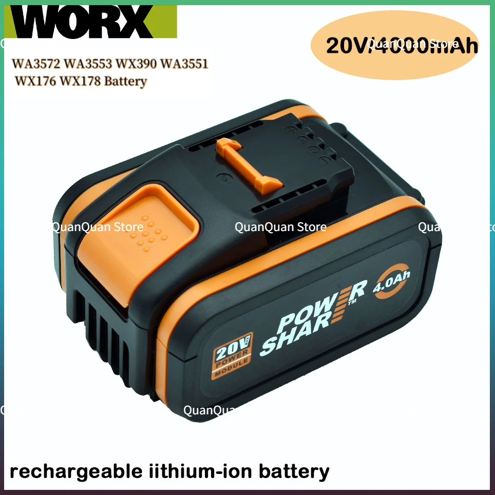 Worx 20V 4.0Ah Lithium battery Rechargeable WA3553 WA3551 WA3553.1 WA3570 for All WORX Electric and Garden Tools