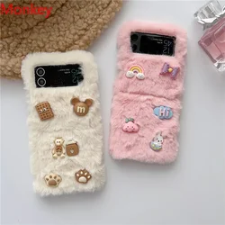 Custodia per telefono 3D Bears per Samsung Z Flip 3 4 5 6 5G Custodia ZFlip5 zflip3 Custodia rigida per cover posteriore in soffice pelliccia di peluche per Galaxy z flip 1 2