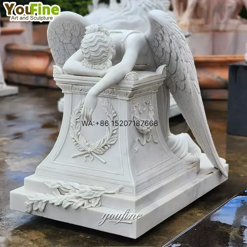 Wmwmnu for White Stone Carved Female Cemetery Sculptures Life Size Marble Weeping Angel Garden Statue