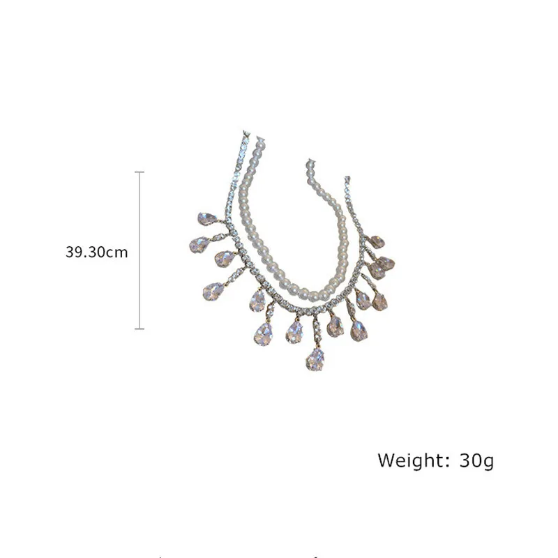 FYUAN Luxury Pearl Choker Necklaces for Women Tassel Water Drop Zircon Crystal Necklaces Wedding Banquet Jewelry