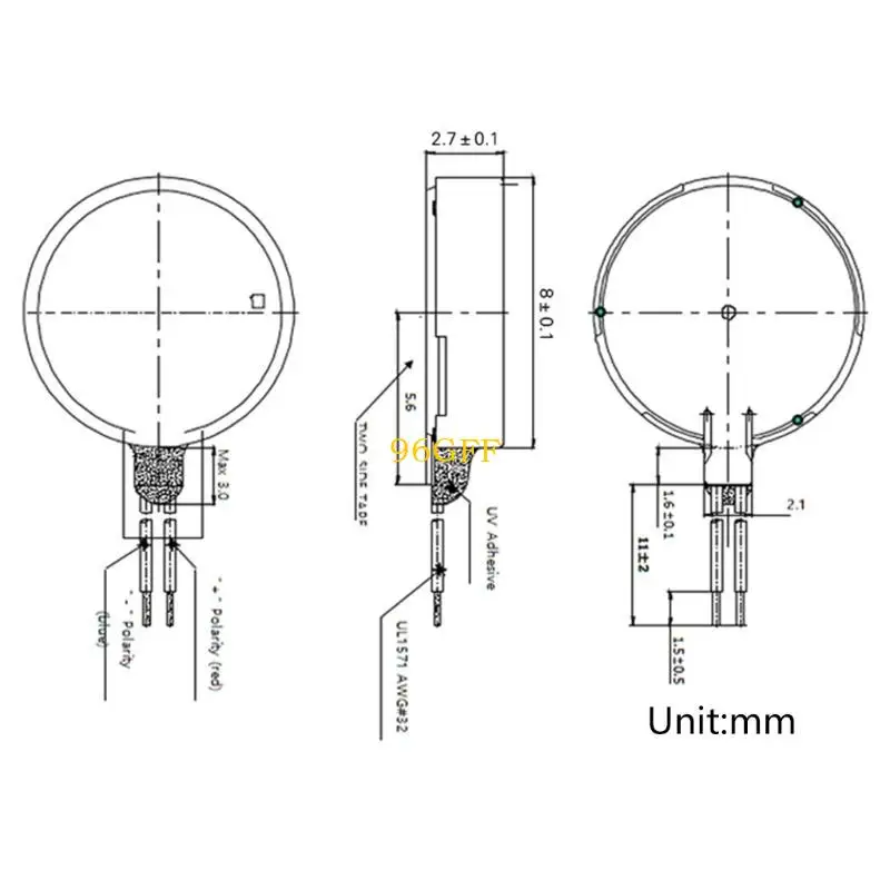 96GF for DC Mini Vibration Motor 3V 70mA 12000rpm Button-type Brushed Micro Motor 8x2