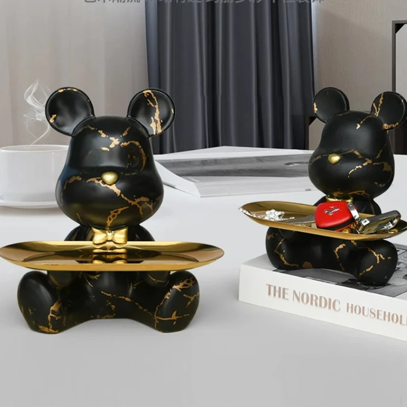 Trendy Colorful Graffiti Bear Abstract Resin Storage Statue Cute Doodle Animal Organizer Desk Holder for Home Office Ornaments