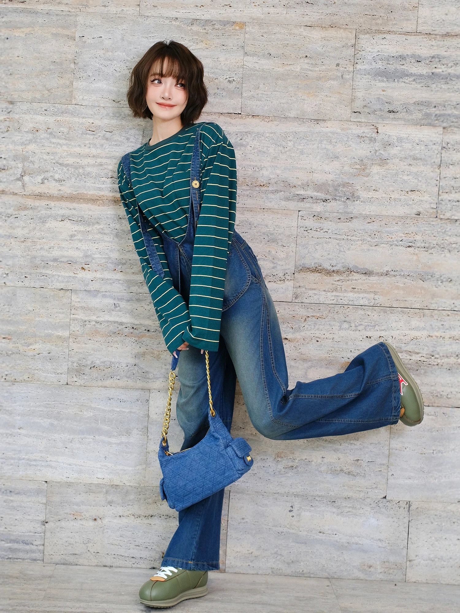 Miku vintage denim macacão solto idade-defng calças de perna larga feminino outono inverno cintura alta calças compridas on-line exclusivo