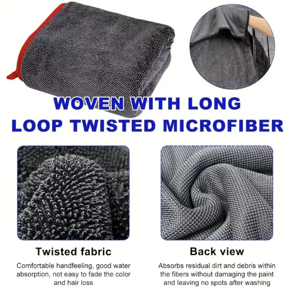 XXL Ultra Absorbent Microfiber Car Towel - Thickened Drying Towel with Twist Ring Design for Auto Cleaning