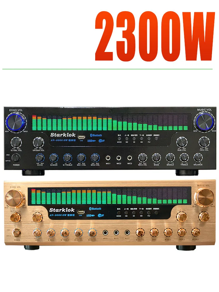 7.1 Channel Home Amplifier Professional Singing Wireless Bluetooth HiFi Audio Stereo Karaoke With Spectrum Display