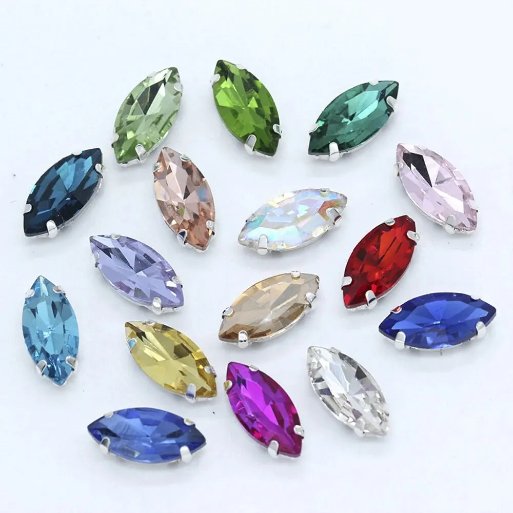 50pcs Crystal Glass Navette Fancy Stones Mix Color with Setting Rhinestones Shiny Strass for Dress Garment Craft