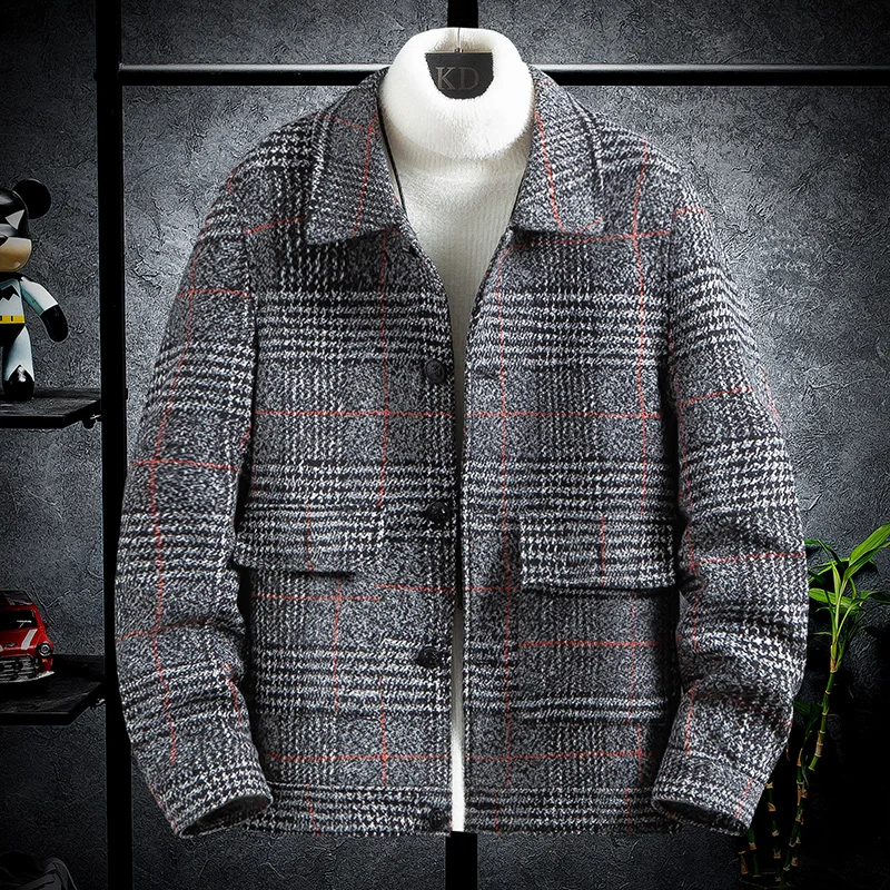 The Main Push of New Explosive Plaid Coat Men's Winter Short Jacket British Style Personality All Match Handsome Men's Clothing