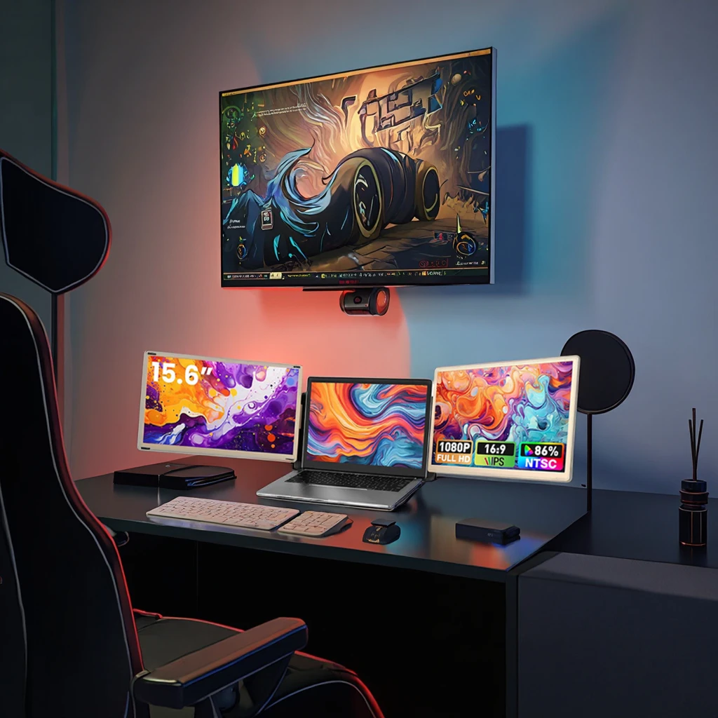 

15,6-дюймовый портативный тройной экран IPS ЖК-монитор для ноутбука, совместимый с электронными гаджетами, портом типа C для путешествий